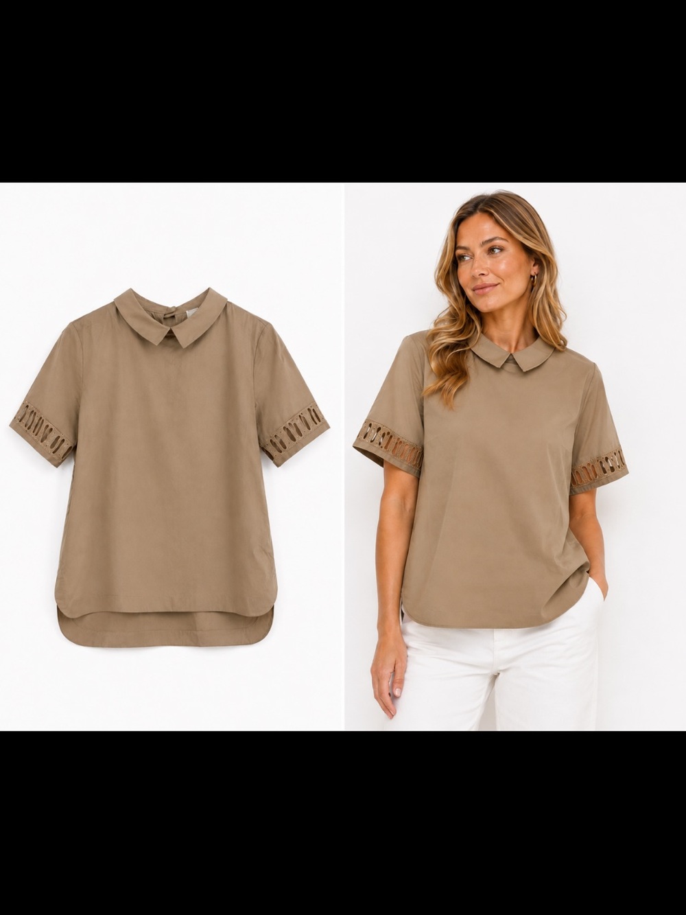 Maud Heline New York Boutique Aroze shirt Sand  Cutout Shirt Sleeve Elegant USA